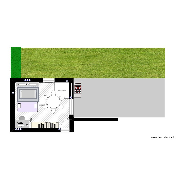 Plan Extention. Plan de 1 pièce et 23 m2