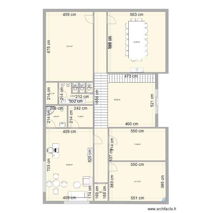 etage . Plan de 14 pièces et 201 m2