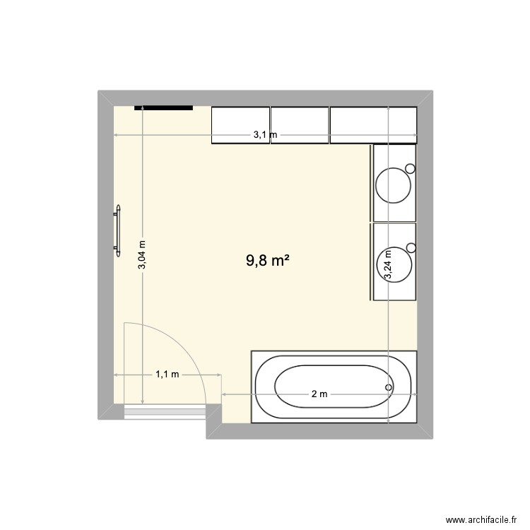 Salle de bain etage les Fins. Plan de 1 pièce et 10 m2