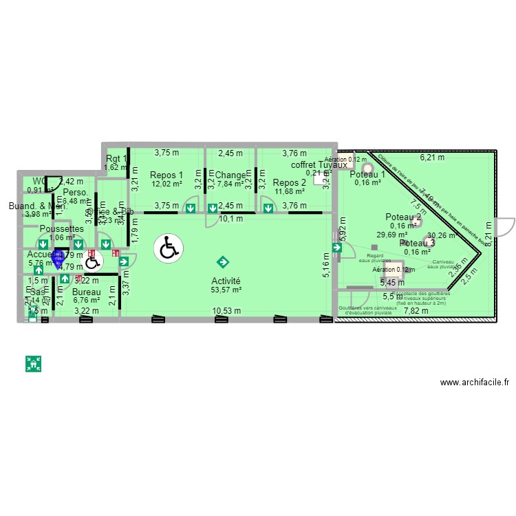 91J7N PROJET_PMI_UrM jr /evac. Plan de 21 pièces et 184 m2