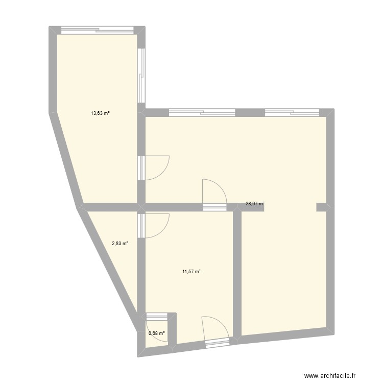 Rez-de chaussée. Plan de 5 pièces et 58 m2