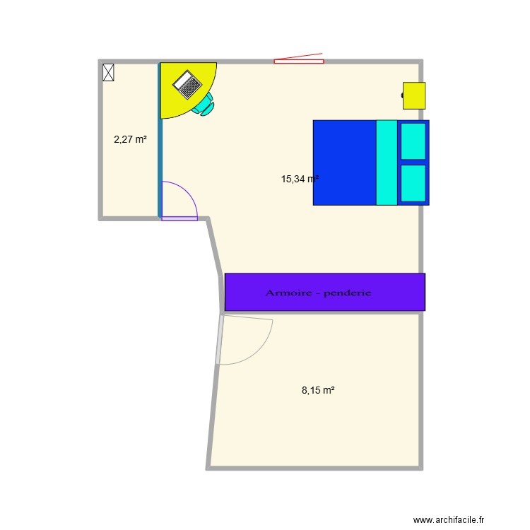 chambre lenny. Plan de 3 pièces et 26 m2