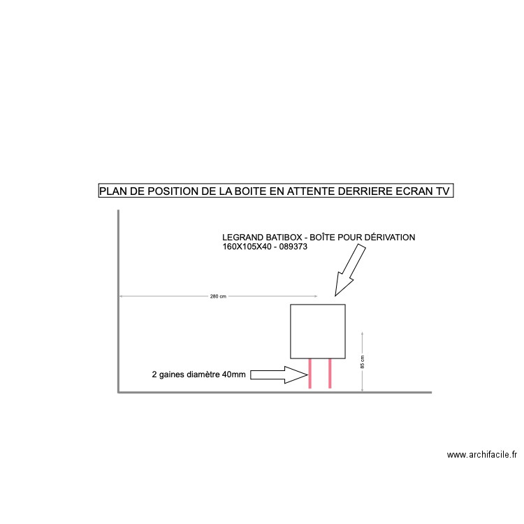 Position boite câbles TV. Plan de 0 pièce et 0 m2