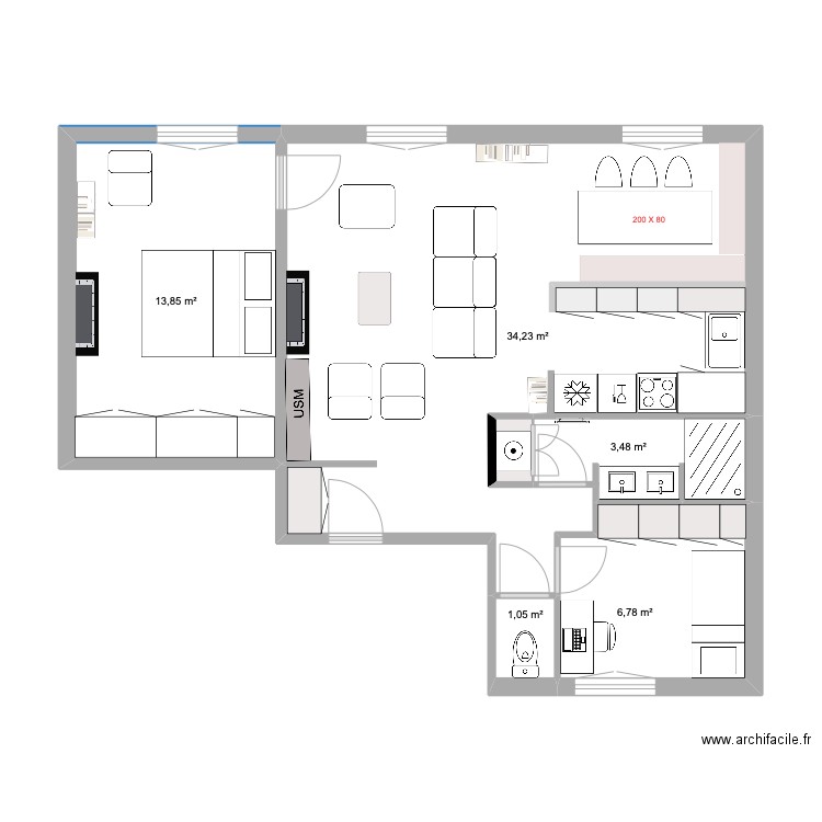 charlot 2. Plan de 6 pièces et 60 m2