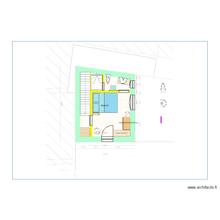 Plan Port-Blanc étage bis. Plan de 1 pièce et 20 m2