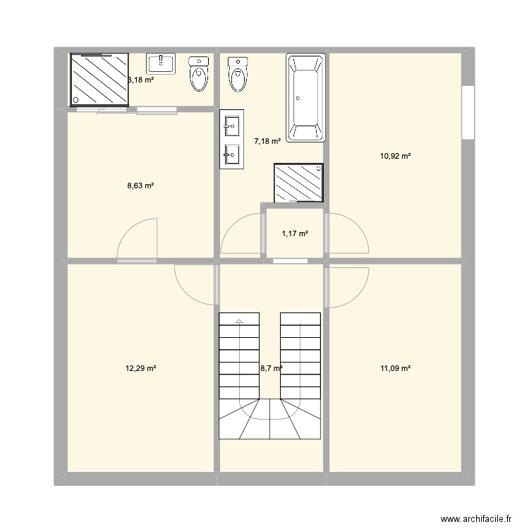 SAINT GERMAIN MEULIERE ETAGE VERSION 1. Plan de 8 pièces et 63 m2