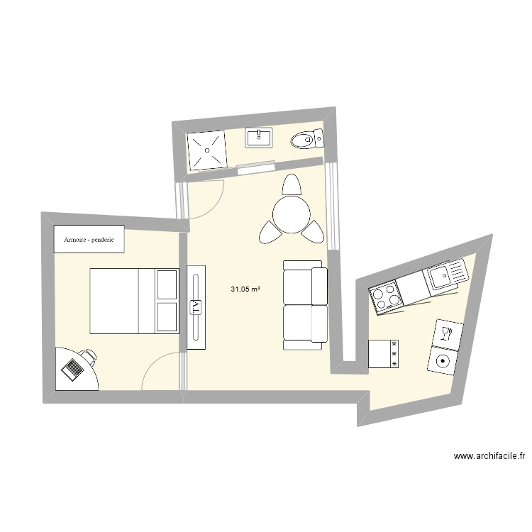 1er étage droite. Plan de 1 pièce et 31 m2