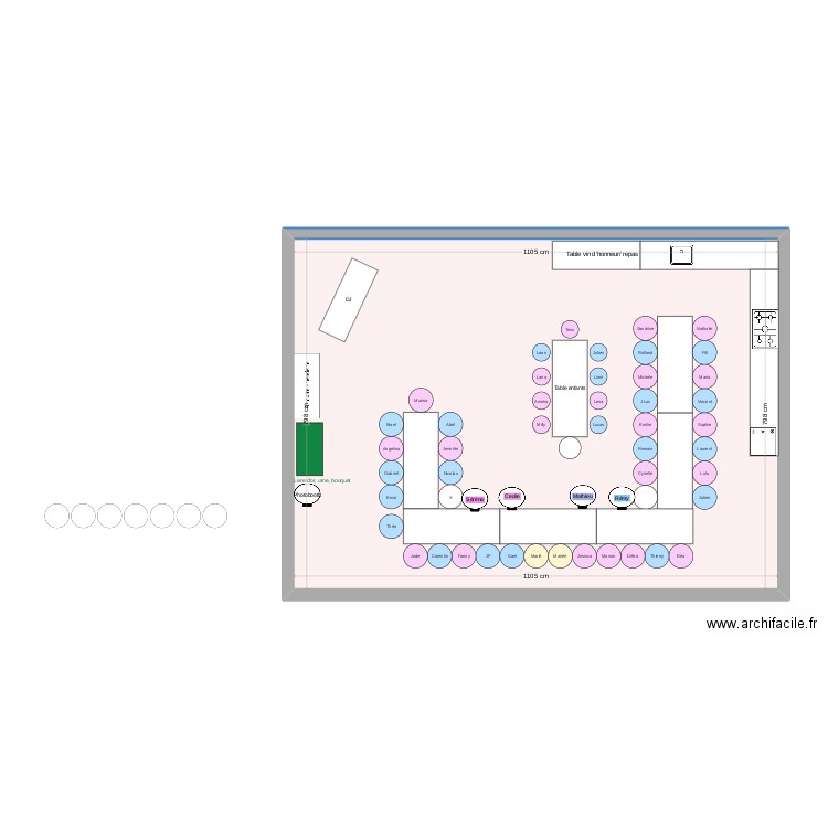 Plan de table. Plan de 1 pièce et 88 m2