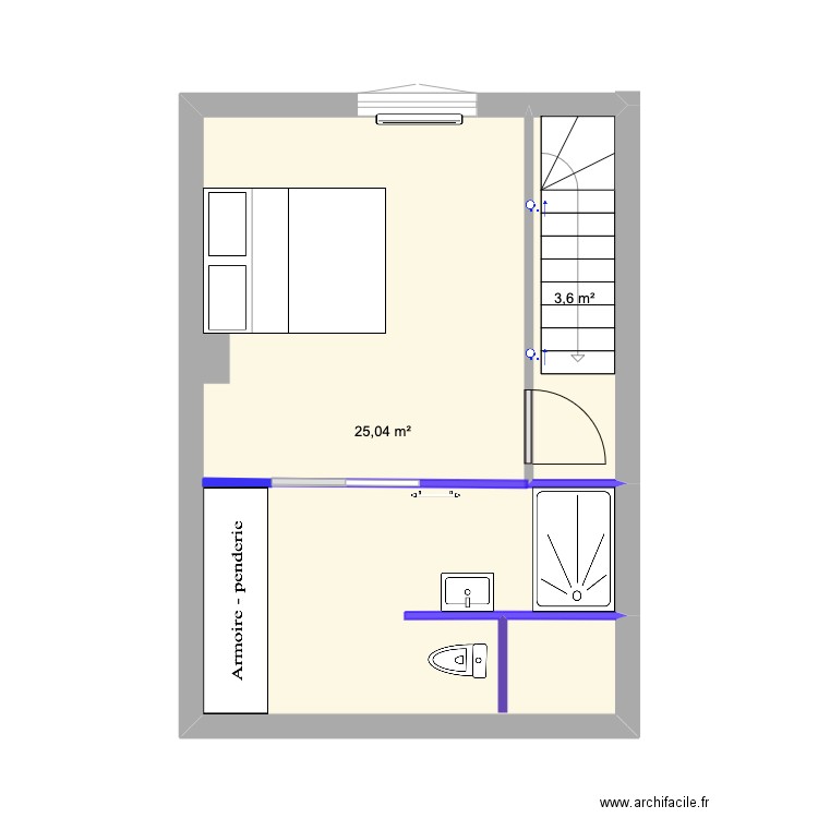 Chambre Est 1. Plan de 2 pièces et 29 m2