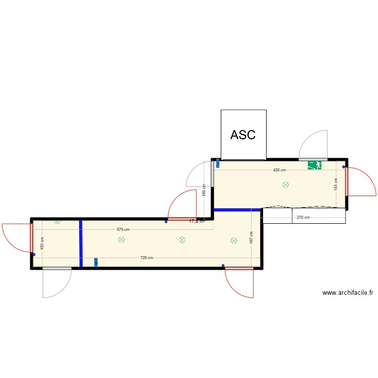 Palier BAT C-12 R+2. Plan de 1 pièce et 18 m2