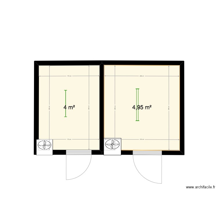 chambre froid. Plan de 2 pièces et 9 m2