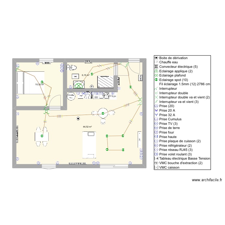 ecole gustave avec appareillages . Plan de 3 pièces et 61 m2