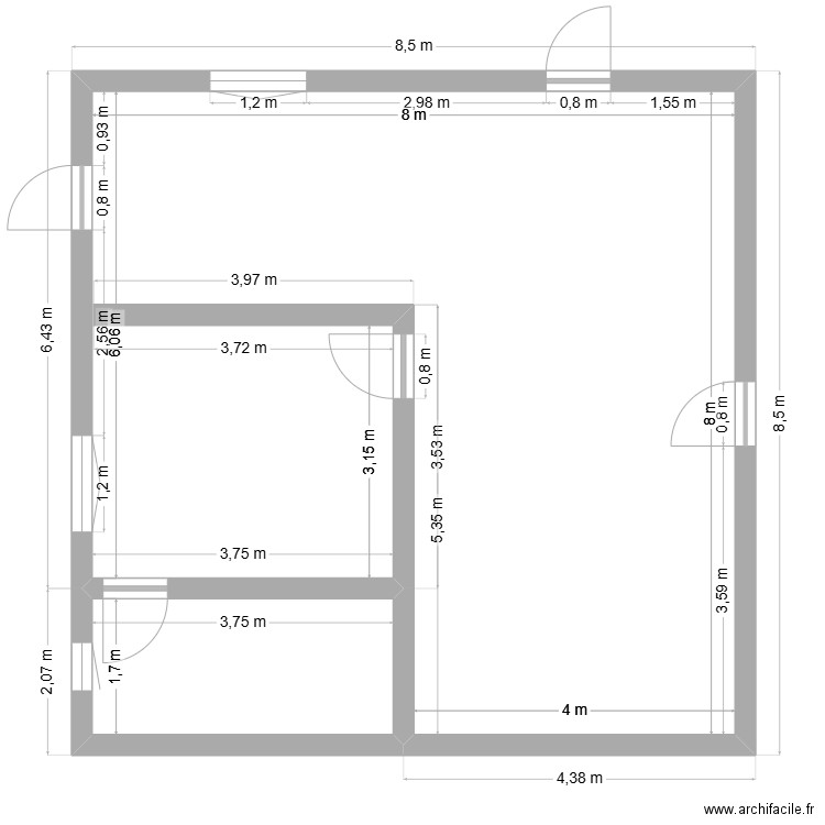 Définitif - Plan 11 - Appartement 8 x 8 Haut - Cotes. Plan de 2 pièces et 61 m2