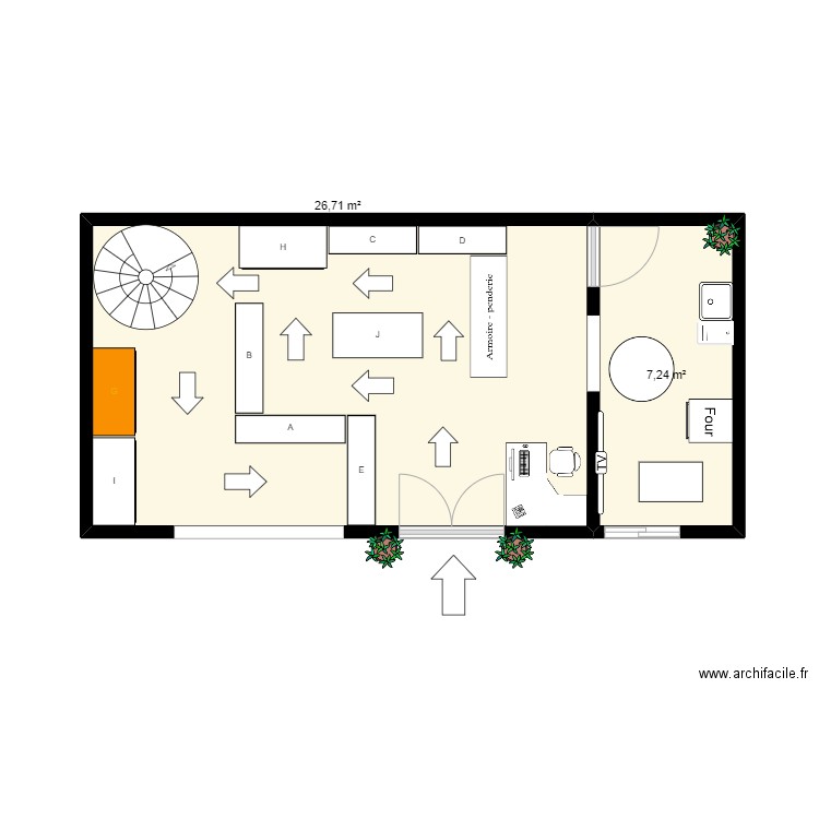 Pland du magasin . Plan de 2 pièces et 34 m2