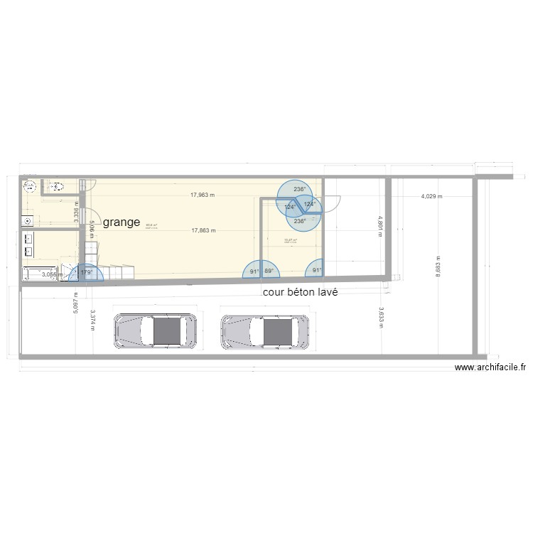 terrain grange cour cote. Plan de 2 pièces et 71 m2