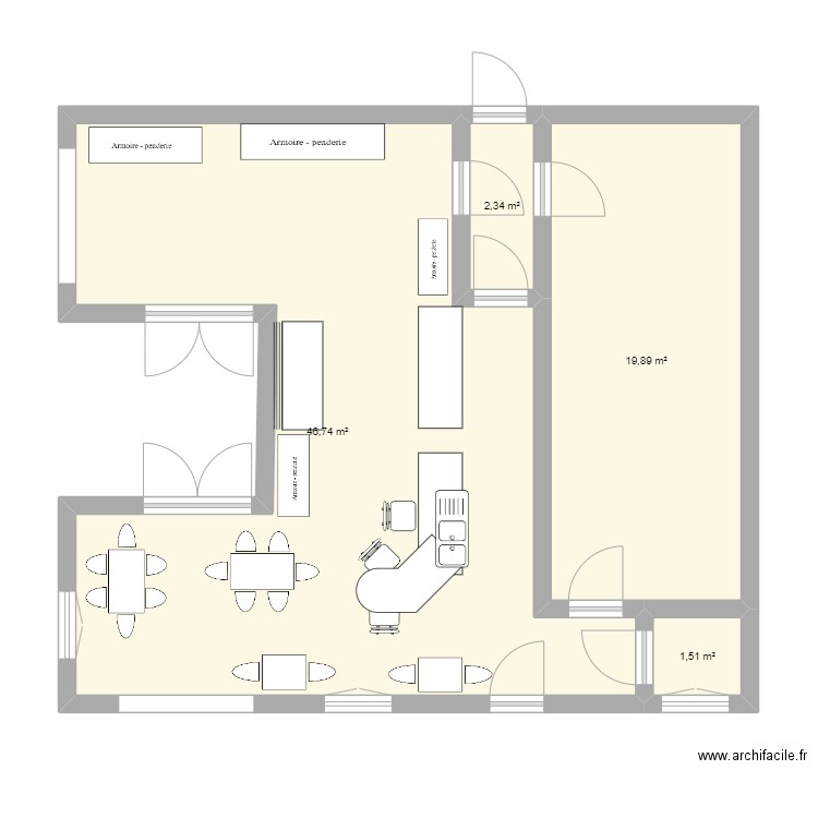 snc. Plan de 4 pièces et 70 m2