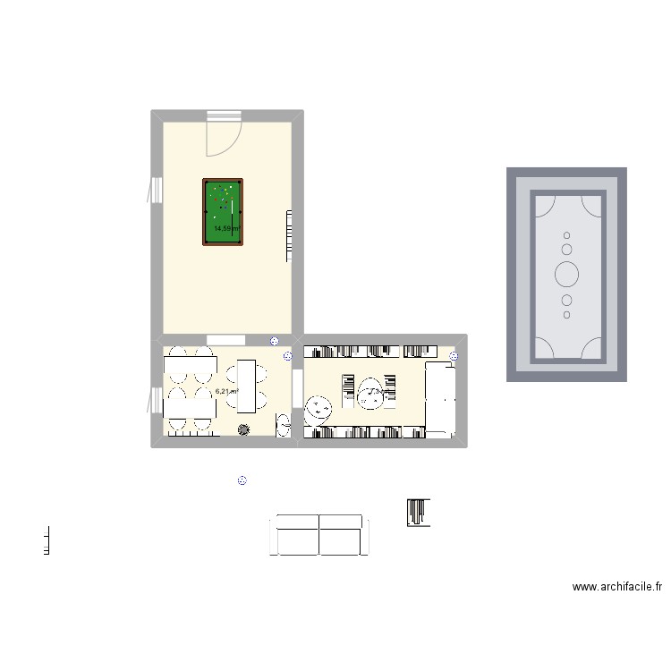 Bibliothèque, travail de Kharis'M. Plan de 3 pièces et 28 m2