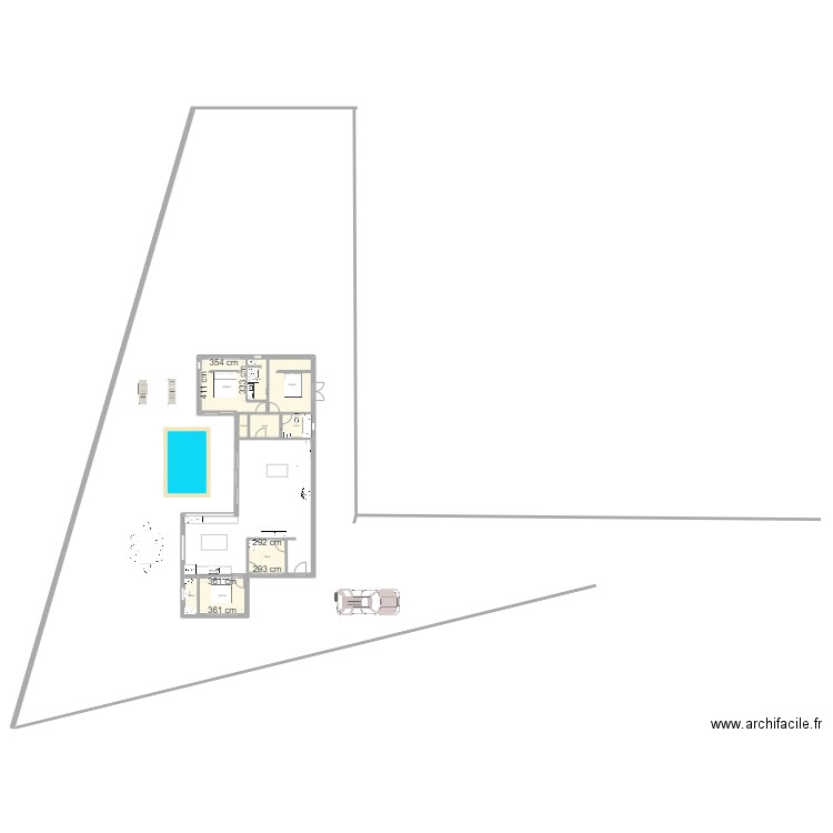 Zone nuit . Plan de 9 pièces et 67 m2