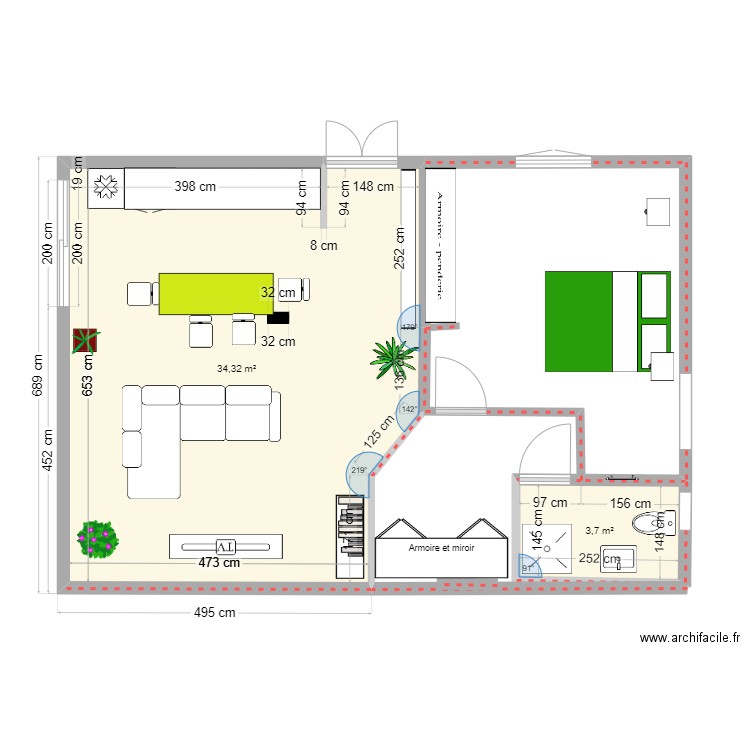 2nd projet ss sol 3. Plan de 2 pièces et 38 m2