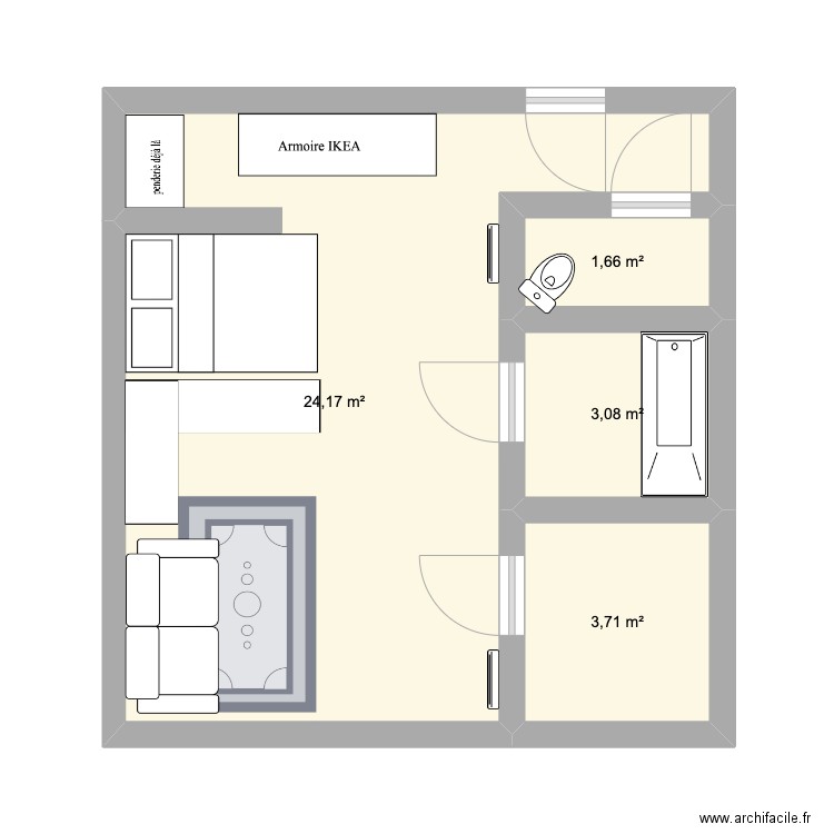 paris. Plan de 4 pièces et 33 m2