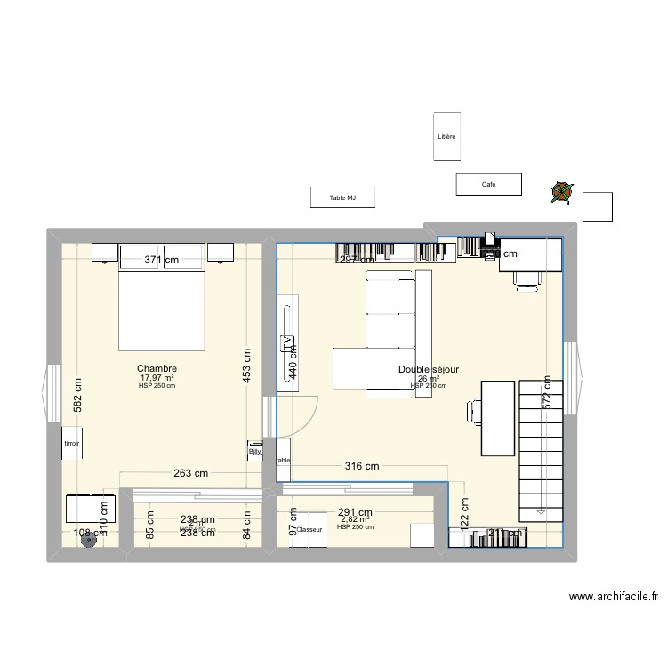 Plan étage papa. Plan de 4 pièces et 49 m2