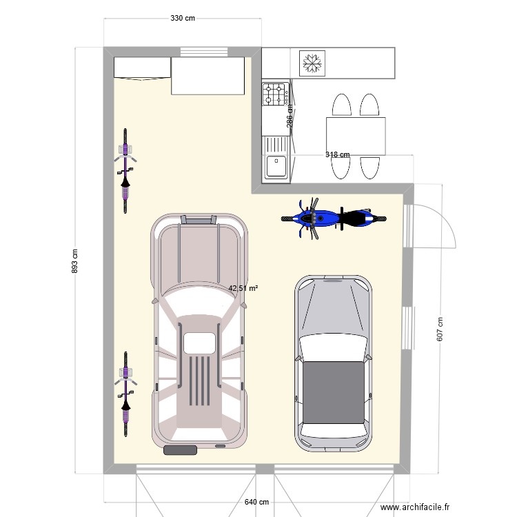 Garage 2. Plan de 1 pièce et 43 m2