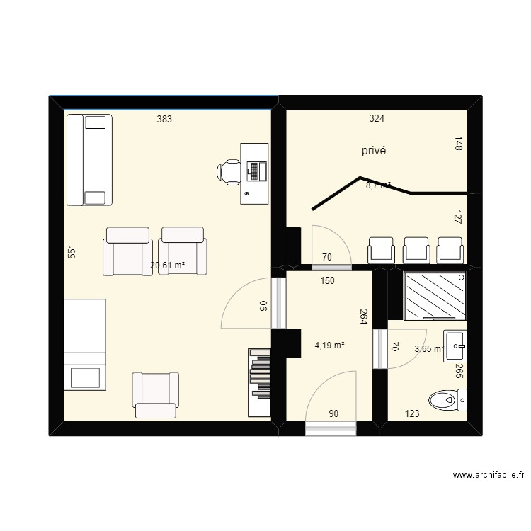 polard. Plan de 4 pièces et 37 m2