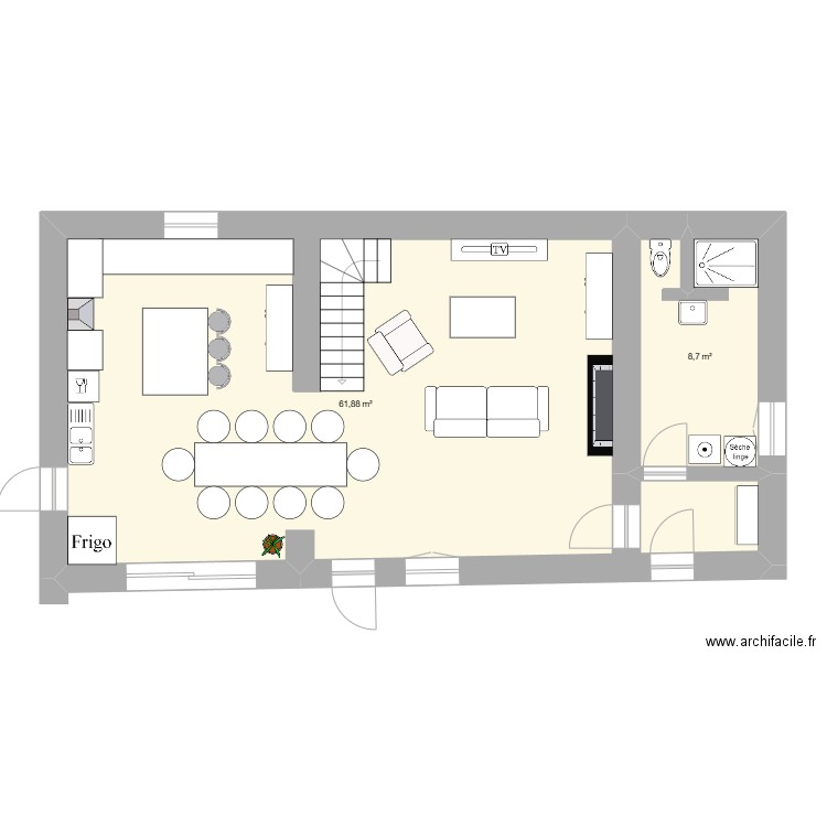 st léo2. Plan de 2 pièces et 71 m2