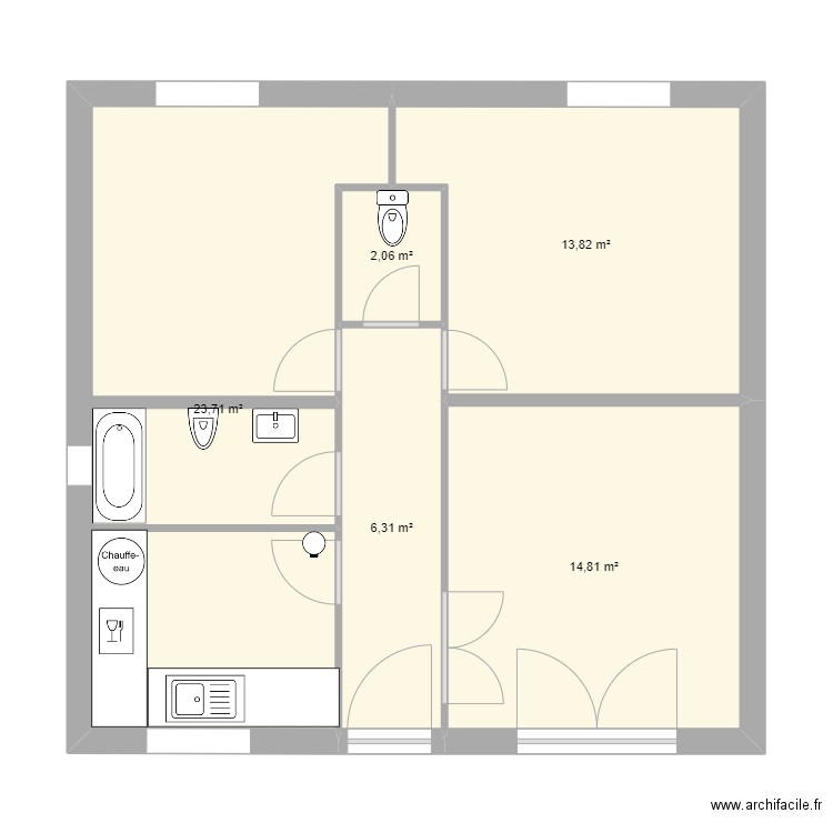 maison techno. Plan de 5 pièces et 61 m2