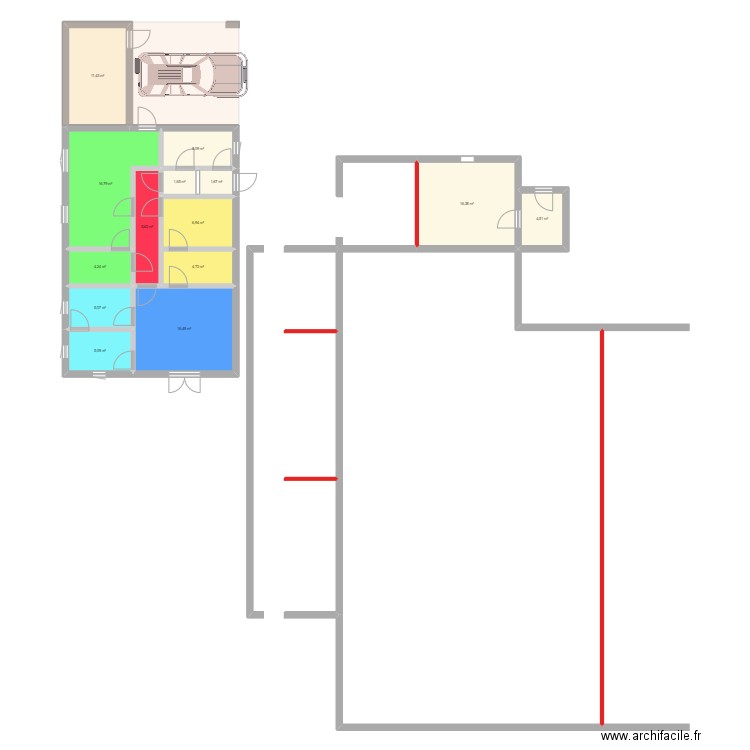 Bourdinais 2. Plan de 14 pièces et 106 m2