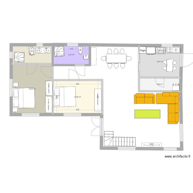 Ayos2. Plan de 6 pièces et 52 m2