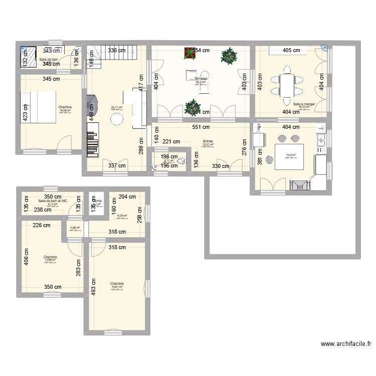 ESSAI 1. Plan de 14 pièces et 153 m2