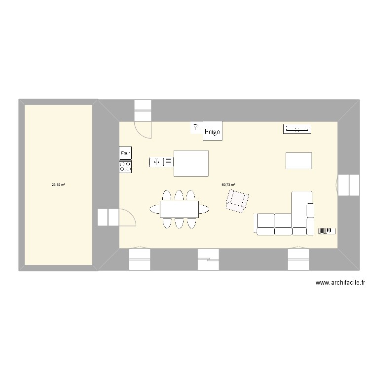 Maison. Plan de 2 pièces et 85 m2