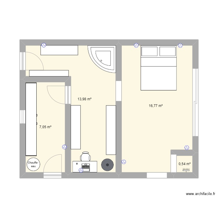 chambre. Plan de 4 pièces et 38 m2