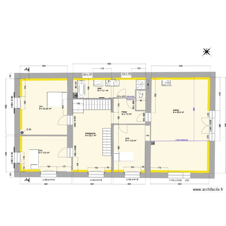 Etage_après travaux_V1. Plan de 1 pièce et 155 m2