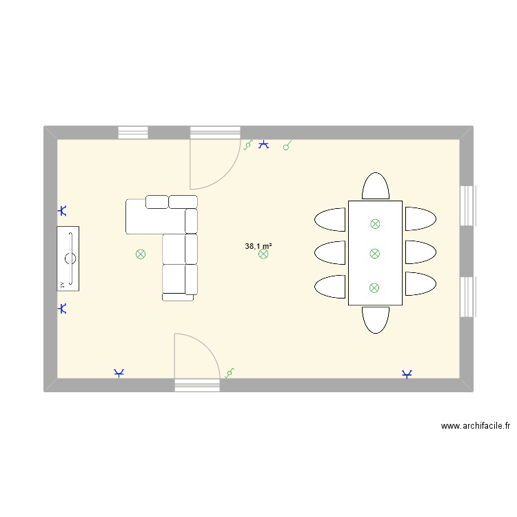 Séjour. Plan de 1 pièce et 38 m2