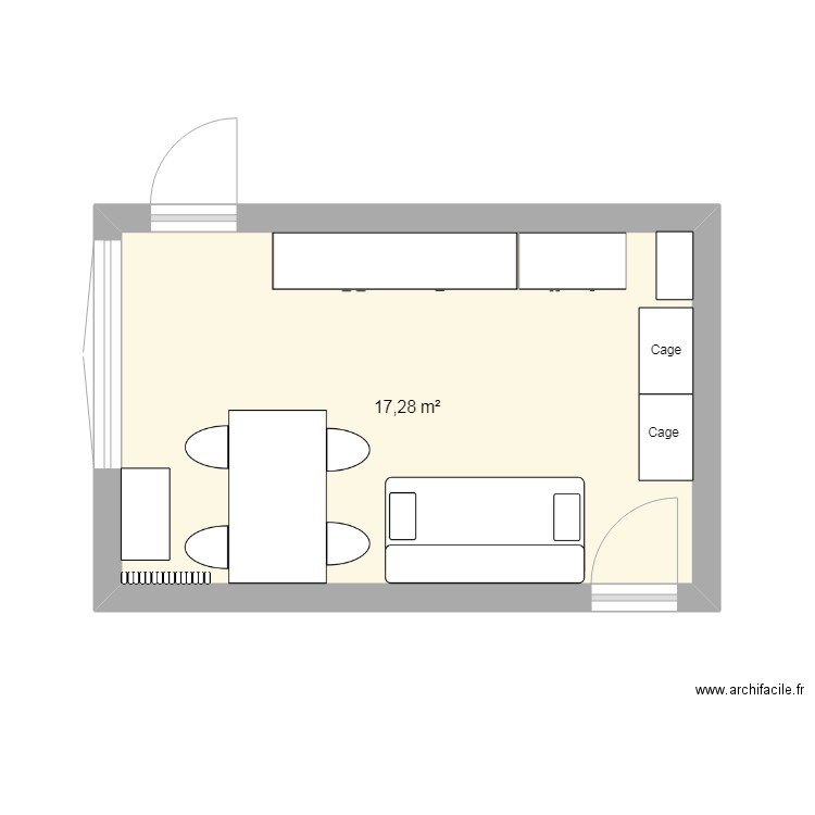 Sal. Plan de 1 pièce et 17 m2