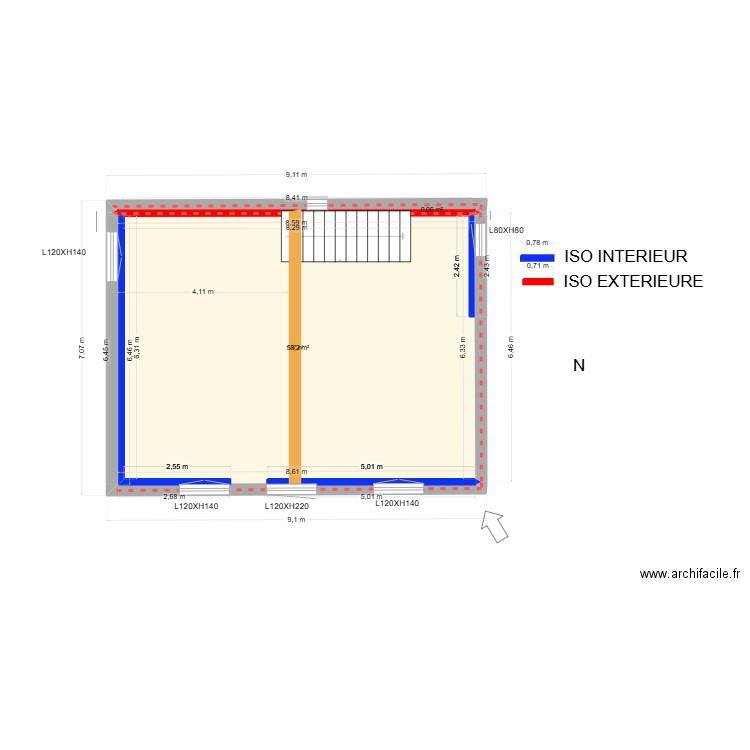 etage nouv plan. Plan de 2 pièces et 53 m2