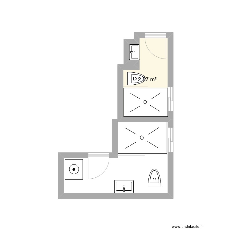 plan SDB 17 ben yehuda existant. Plan de 1 pièce et 3 m2