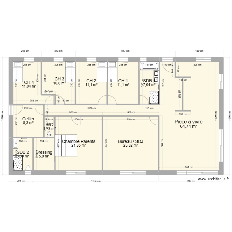 Plein Pied St Martin. Plan de 12 pièces et 184 m2