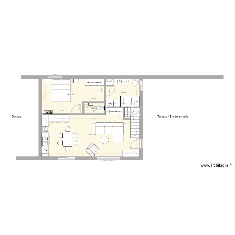 Enencourt version 1 - RDC - Public. Plan de 4 pièces et 55 m2