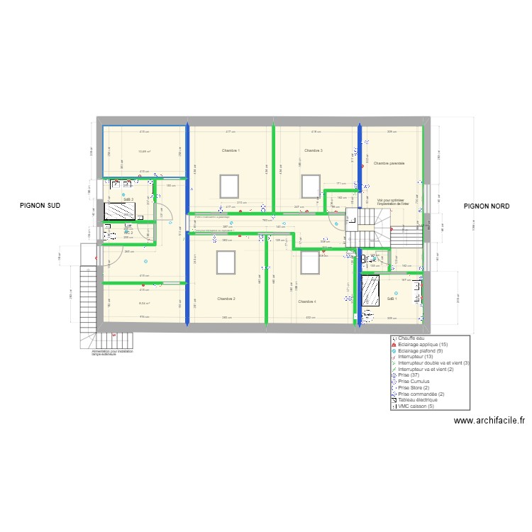 Plan implantation R+1 V4. Plan de 13 pièces et 150 m2