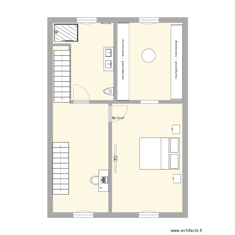 LAG 1er. Plan de 1 pièce et 59 m2