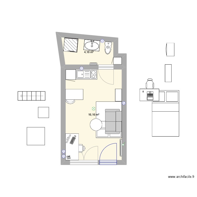 Studio 1.0. Plan de 2 pièces et 20 m2