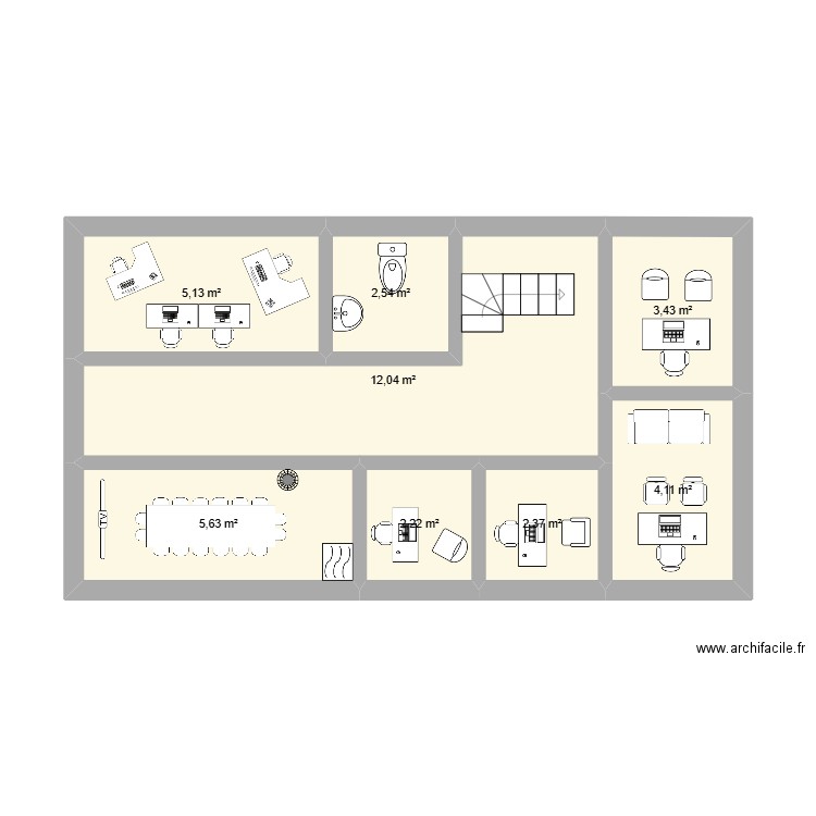 plan DPI étage. Plan de 8 pièces et 37 m2