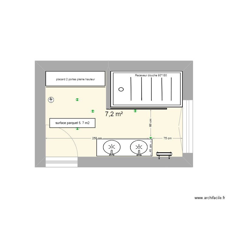 salle de bain RDC. Plan de 1 pièce et 7 m2