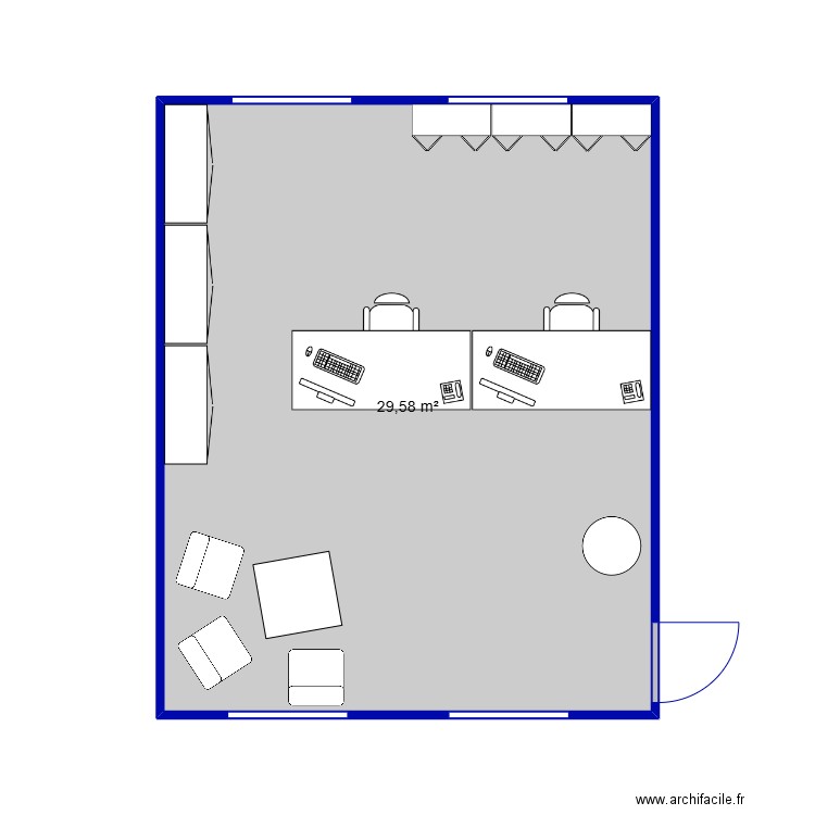 Bungalow Accueil. Plan de 1 pièce et 30 m2