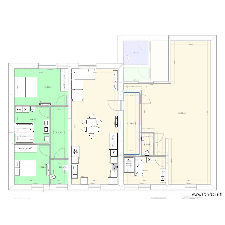 Henriville aménagement test appt 3.8. Plan de 22 pièces et 340 m2