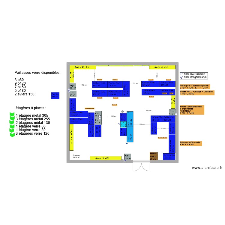 Aromes labos temporaires essais V1. Plan de 1 pièce et 95 m2