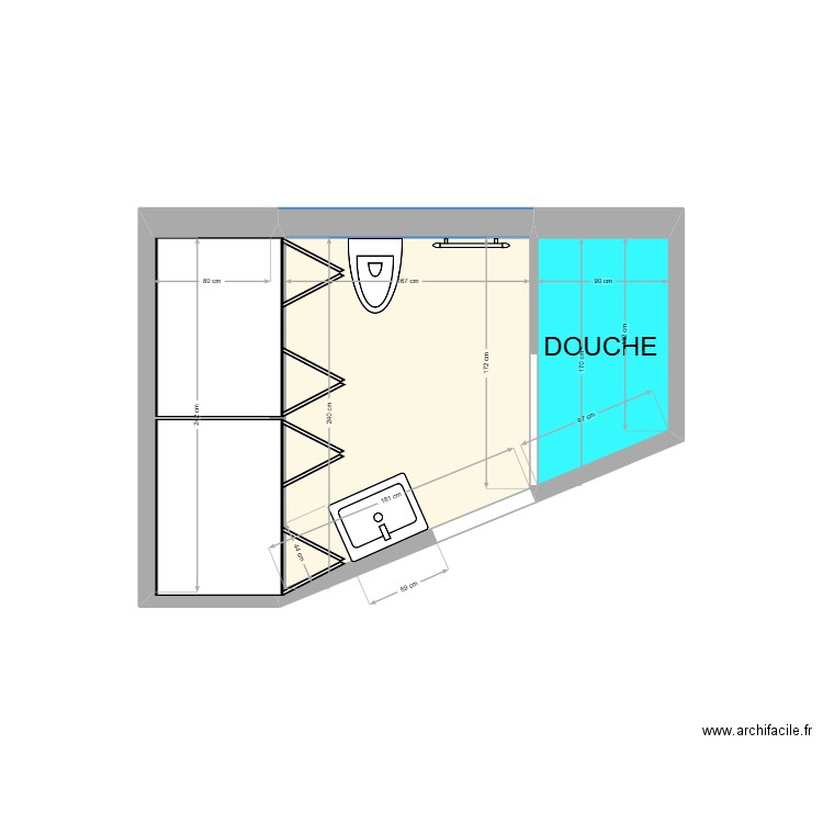 SDB CEC. Plan de 3 pièces et 7 m2